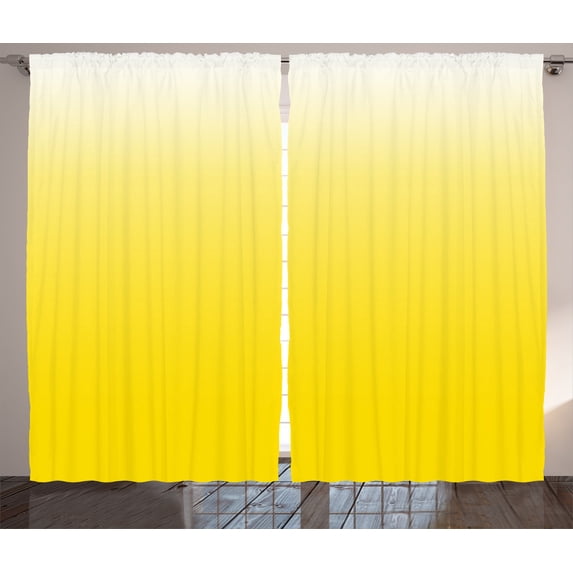 Ambesonne Ombre Blue Curtains 2 Panel Set, Rise and Wake, 108" x 90", Yellow White