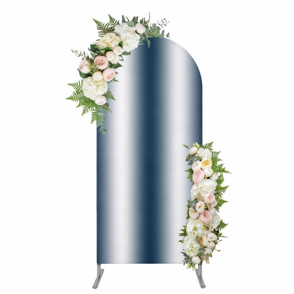 Ombre Dark Blue Arch Backdrop Cover 5FT, Gradient White Abstract Minimalist Stripe Spandex Fitted Stretchy Arch Stand Covers, Round Top Chiara Backdrop Cover for Wedding Party Birthday Baby Shower