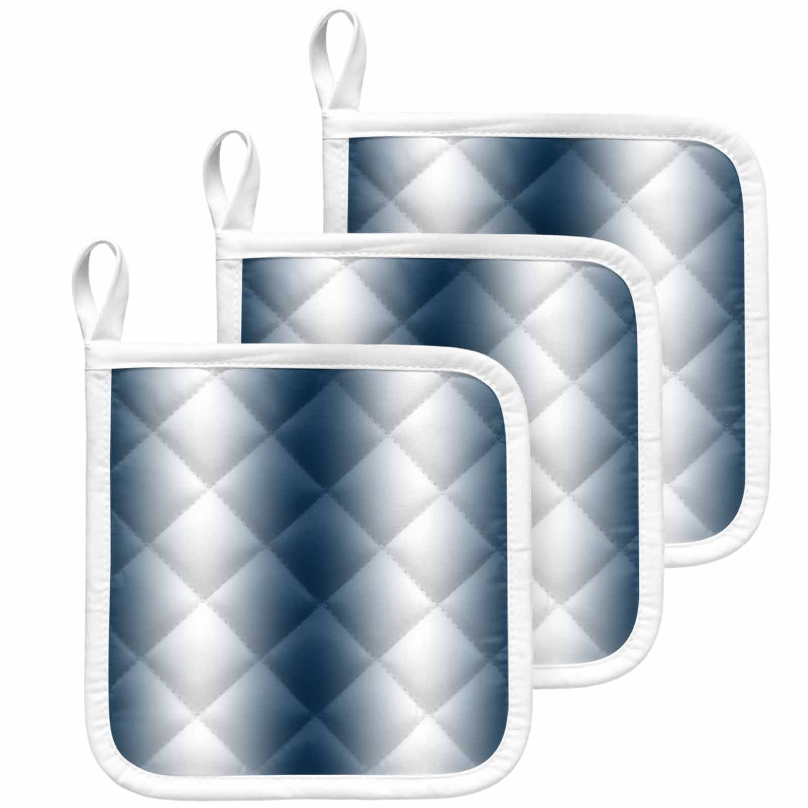 Ombre Dark Blue Pot Holders for Kitchen Heatproof Potholder, 3 Pack Gradient White Abstract Minimalist Stripe Hot Pads Multipurpose Oven Pads Cloth Potholders Trivet for Cooking Baking