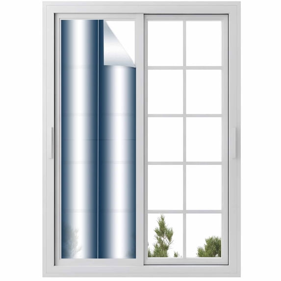 Ombre Dark Blue Window Privacy Film, Gradient White Abstract Minimalist Stripe Static Cling UV Sun Blocking Heat Control Window Tint, Non-Adhesive One Way Windows Privacy Cover 17.7''x78.7''