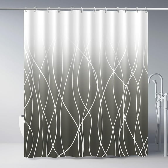 Ombre Dark Grey Striped Fabric Shower Curtain for Bathroom with 12 Hooks, Shower Curtains for Bathroom, Waterproof Bath Accessories Hotel Style - Machine Washable 72 X 72