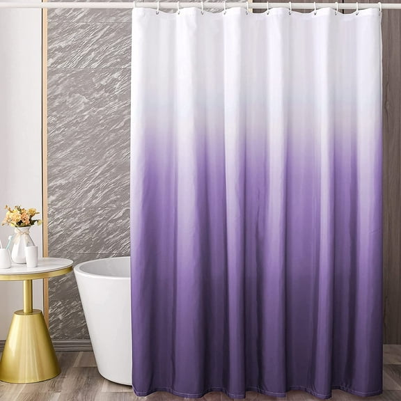 Ombre Dark Purple Shower Curtain Sets for Bathroom Accessories Fabric Polyester Waterproof Modern Shower Curtain Liner with 12 Hooks Purple W72xL72