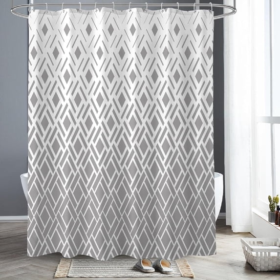 Ombre Diamond Striped Stripe Shower Curtain, Modern Simple Shower Curtains with Waterproof & Washable, Decorative Shower Curtain for Bathroom (72x72 inch, Light Gray)