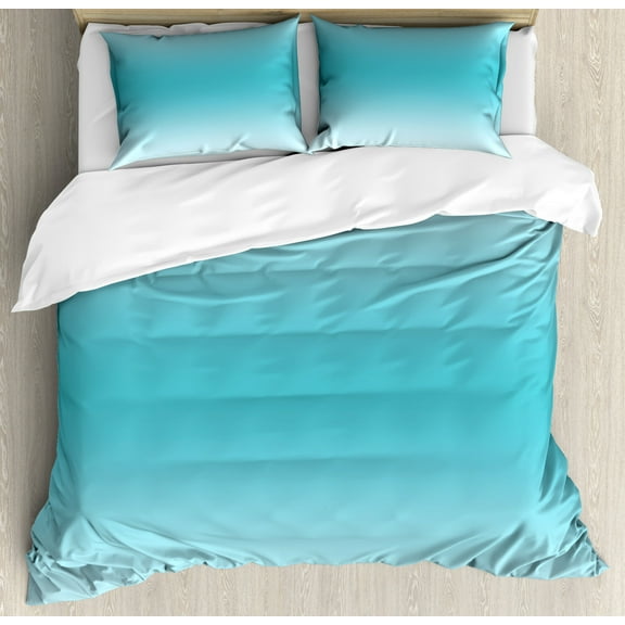 Ombre Duvet Cover Set, Abstract Theme Tropical Beach Cove Aquatic Ombre Design Digital Printed Art Print, Decorative 3 Piece Bedding Set with 2 Pillow Shams, King Size, Turquoise, by Ambesonne