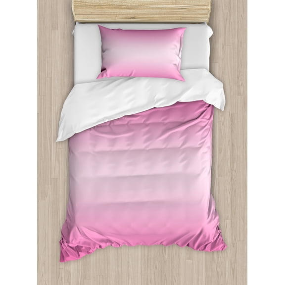 Ombre Duvet Cover Set, Appetizing Pink Candys Inspired Food Themed Vivid Colored Digital Modern Art Print, Decorative 2 Piece Bedding Set with 1 Pillow Shams, Twin Size, Pink, by Ambesonne