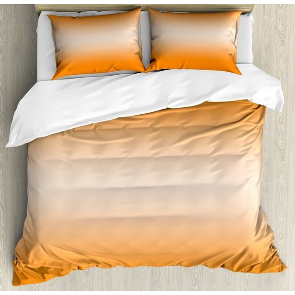 Ombre Duvet Cover Set, Beach Desert Hot Summer Inspire Ray in Middle Modern Design Art Print Color Transition, Decorative 3 Piece Bedding Set with 2 Pillow Shams, King Size, Orange, by Ambesonne