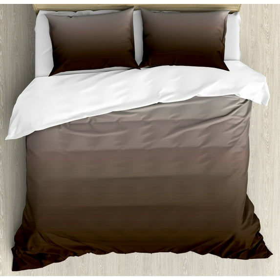 Ombre Duvet Cover Set, Chocolate and Cream Inspired Digital Colors Ombre Design Modern Abstract Vision, Decorative 3 Piece Bedding Set with 2 Pillow Shams, Queen Size, Brown and White, by Ambesonne
