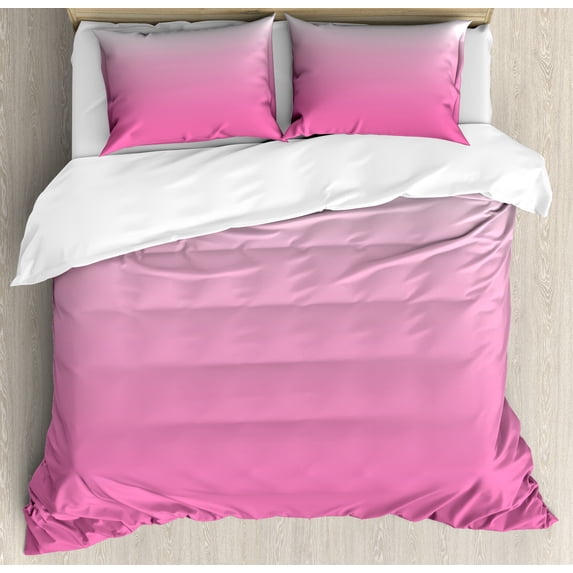 Ombre Duvet Cover Set, Dreamy Love Dreamy Inspired Girly Colorful Modern Design Digital Modern Art Print, Decorative 3 Piece Bedding Set with 2 Pillow Shams, King Size, Pink White, by Ambesonne