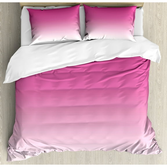 Ombre Duvet Cover Set, Hot Pink Candy and Cream Girly Elements Inspired Ombre Digital Design Art Print Modern, Decorative 3 Piece Bedding Set with 2 Pillow Shams, King Size, Pink, by Ambesonne