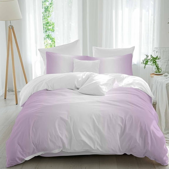 Ombre Duvet Cover Set King Size, Lilac and White Gradient 4 Piece Soft Microfiber Bedding Set with 1 Duvet Cover, 1 Flat Sheet, 2 Pillowcases