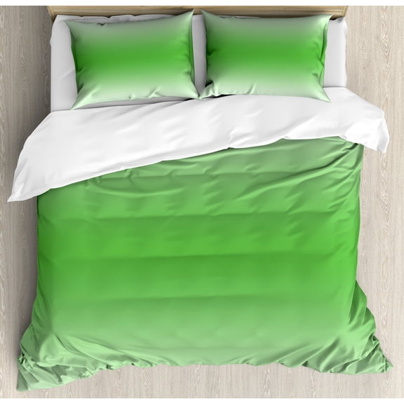 Ombre Duvet Cover Set King Size, Moss Leaf Nature Spring Inspired Vibrant Colored Ombre Design Digital Print Image Artwork, Decorative 3 Piece Bedding Set with 2 Pillow Shams, Green, by Ambesonne