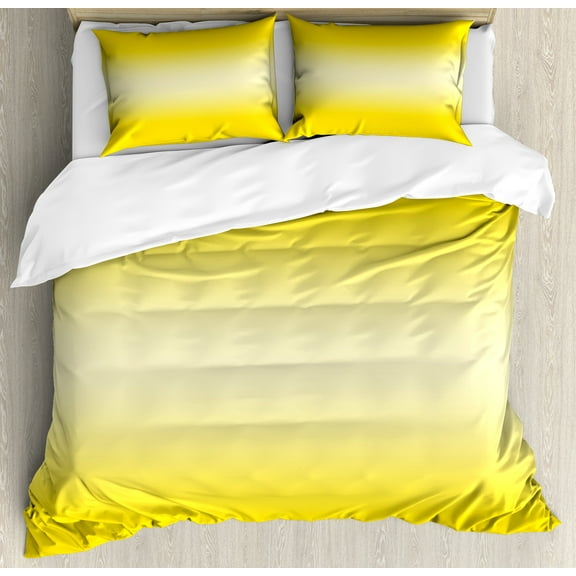 Ombre Duvet Cover Set, Positive Summer Vivid Season Beach Heat Sun Summer Inspired Modern Digital Design Print, Decorative 3 Piece Bedding Set with 2 Pillow Shams, Queen Size, Yellow, by Ambesonne