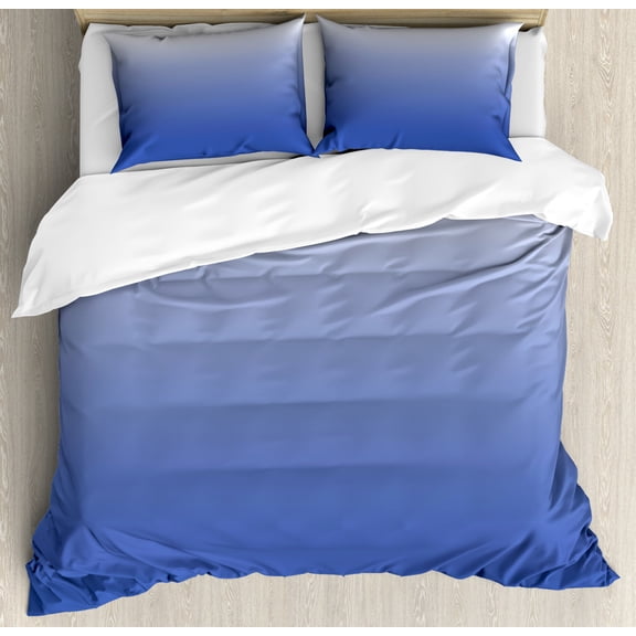 Ombre Duvet Cover Set Queen Size, Deep Mysterious Ocean Sea Inspired Vivid Blue Colored Modern Design Home Artprint, Decorative 3 Piece Bedding Set with 2 Pillow Shams, Blue White, by Ambesonne