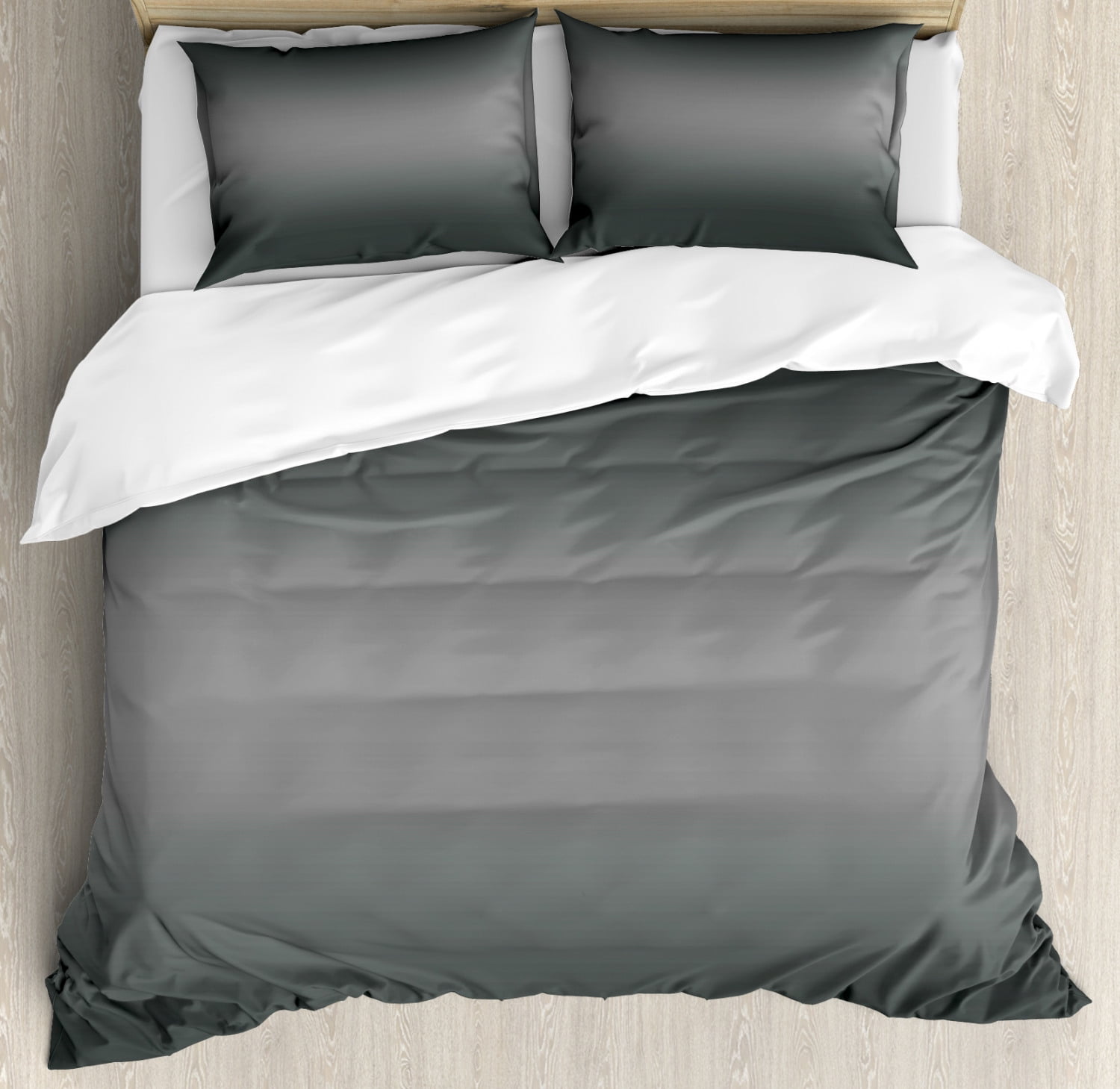 Queen Size Ombre Greenish Gray Microfiber Duvet Cover Set