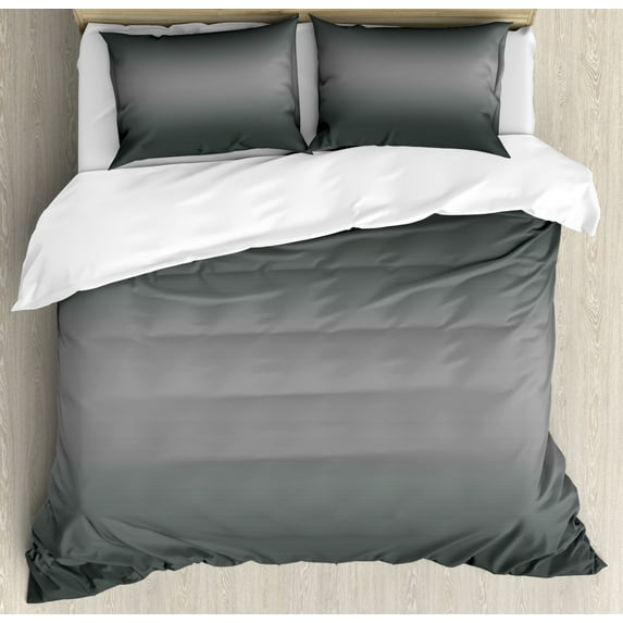 Ombre Duvet Cover Set Queen Size, Fume Fog Dark Smoke Industry Theme Inspired Greenish Gray Colored Modern, Decorative 3 Piece Bedding Set with 2 Pillow Shams, Charcoal Grey Pale Grey, by Ambesonne