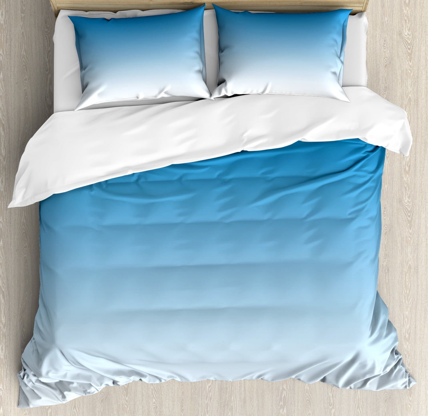 Queen Size Blue and White Ombre Microfiber Duvet Cover Set