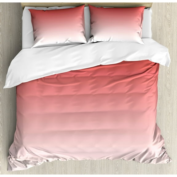 Ombre Duvet Cover Set, Rise Morning Tropic Sun Exotic Day Inspired Modern Digital Design Art Print, Decorative 3 Piece Bedding Set with 2 Pillow Shams, Calking Size, Coral, by Ambesonne