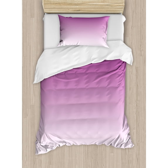 Ombre Duvet Cover Set, Romantic Violet Flowers Inspired Contour Style Modern Digital Design Art Print, Decorative 2 Piece Bedding Set with 1 Pillow Shams, Twin Size, Violet Purple, by Ambesonne