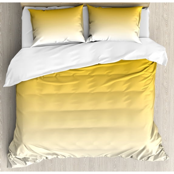 Ombre Duvet Cover Set, Summer Love on the Beach Theme Inspired for Yellow Lovers Modern Ombre Art Design, Decorative 3 Piece Bedding Set with 2 Pillow Shams, Queen Size, Pale Yellow, by Ambesonne