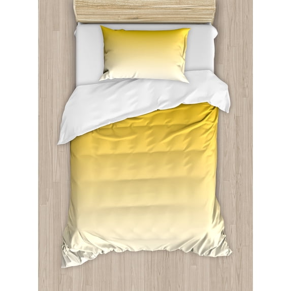 Ombre Duvet Cover Set, Summer Love on the Beach Theme Inspired for Yellow Lovers Modern Ombre Art Design, Decorative 2 Piece Bedding Set with 1 Pillow Shams, Twin Size, Pale Yellow, by Ambesonne