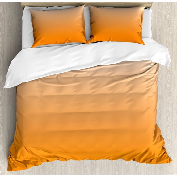 Ombre Duvet Cover Set, Sunset Summer Inspired Orange Colored Modern Abstract Design Work of Art Print, Decorative 3 Piece Bedding Set with 2 Pillow Shams, Queen Size, Orange White, by Ambesonne