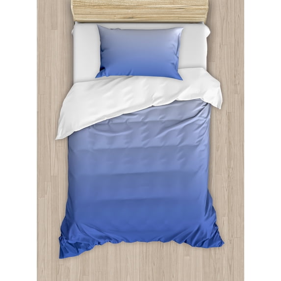 Ombre Duvet Cover Set Twin Size, Deep Mysterious Ocean Sea Inspired Vivid Blue Colored Modern Design Home Artprint, Decorative 2 Piece Bedding Set with 1 Pillow Sham, Blue White, by Ambesonne