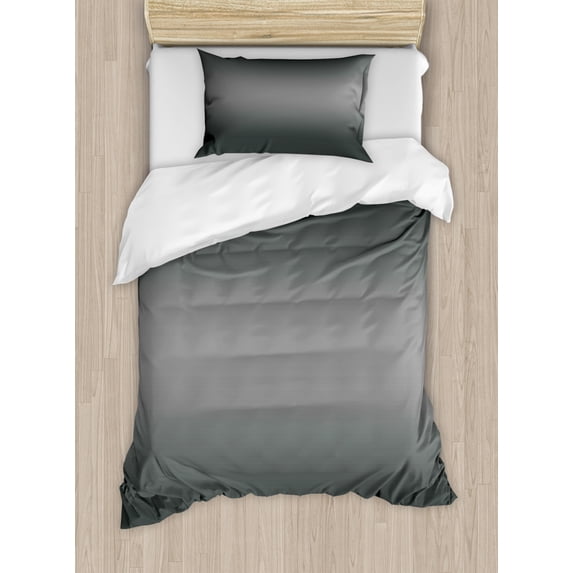 Ombre Duvet Cover Set Twin Size, Fume Fog Dark Smoke Industry Theme Inspired Greenish Gray Colored Modern, Decorative 2 Piece Bedding Set with 1 Pillow Sham, Charcoal Grey Pale Grey, by Ambesonne