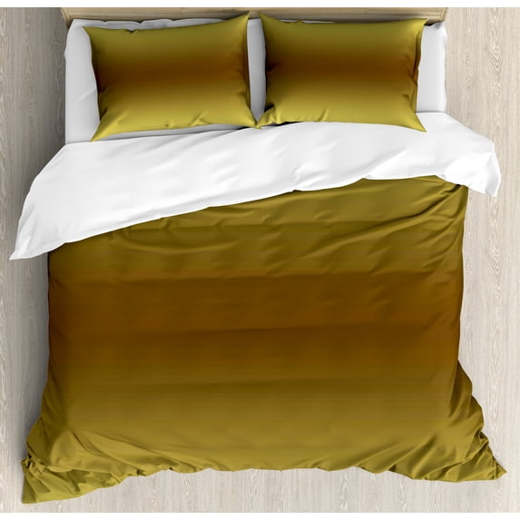 Ombre Duvet Cover Set, Vintage Old Yellow Retro Richness Inspired Themed Design Digital Art Print, Decorative 3 Piece Bedding Set with 2 Pillow Shams, King Size, Mustard and Brown, by Ambesonne