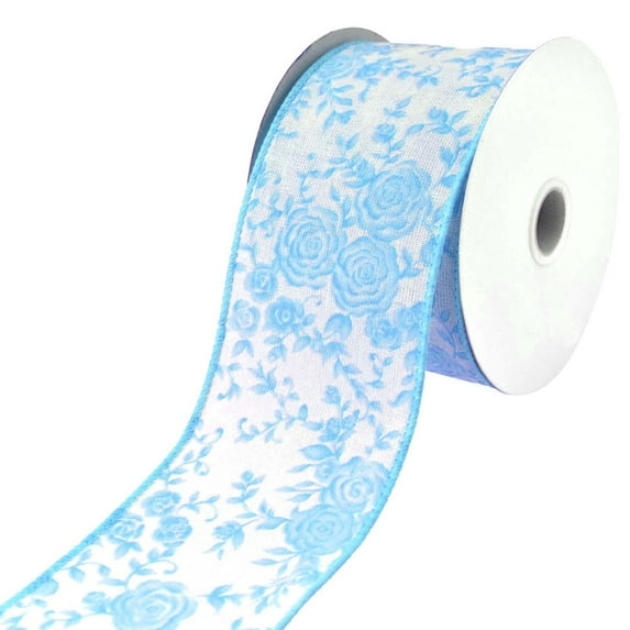 Ombre Elegant Roses Wired Ribbon, 2-1/2-Inch, 10-Yard - Blue