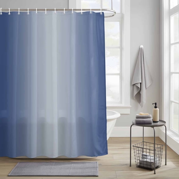 Ombre Fabric Shower Curtain for Bathroom Waterproof Polyester Bath Curtain with 12 Hooks Navy Blue Gradient Washable Shower Curtain with Grommets 36"x72"