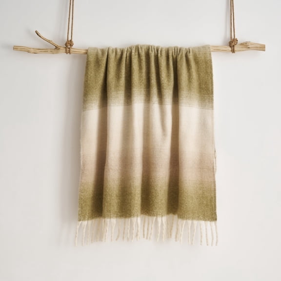 Ombre Faux Mohair Throw - Soft Fringed Blanket