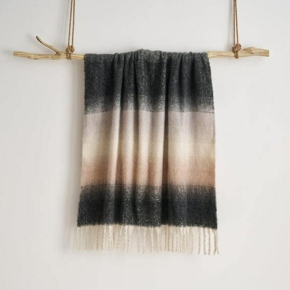 Ombre Faux Mohair Throw - Soft Fringed Blanket