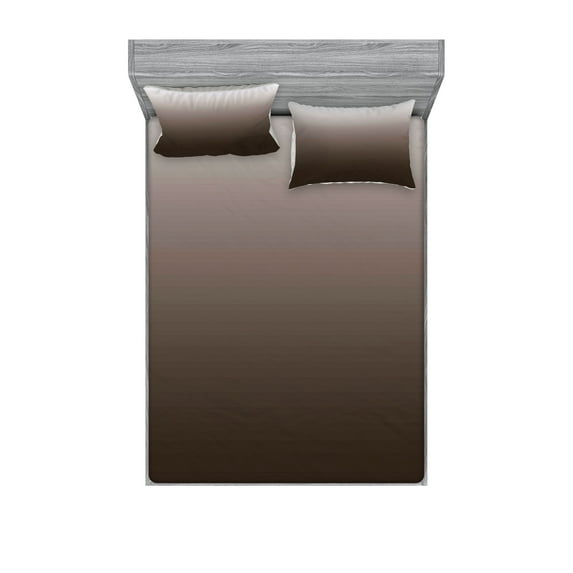 Ombre Fitted Sheet & Pillow Sham Set, Chocolate and Cream Inspired Digital Colors Ombre Design Modern Abstract Vision, Decorative Printed 6 Piece Bedding Decor Set, King, Brown and White, by Ambesonne