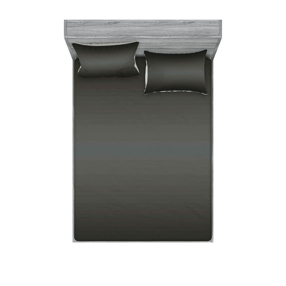 Ombre Fitted Sheet & Pillow Sham Set, Dark Fumes and Black Smoke Car Related Elements Inspired Modern Design, Decorative Printed 6 Piece Bedding Decor Set, Full, Charcoal Grey and White, by Ambesonne