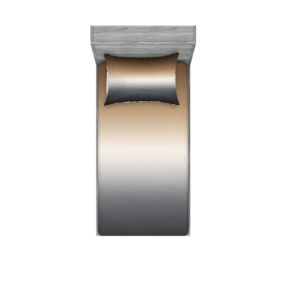 Ombre Fitted Sheet & Pillow Sham Set, Pattern Color Transition Effect Gradient Abstract Modern Art Inspired Arrangement, Decorative Printed 4 Piece Bedding Decor Set, Twin, Brown Grey, by Ambesonne