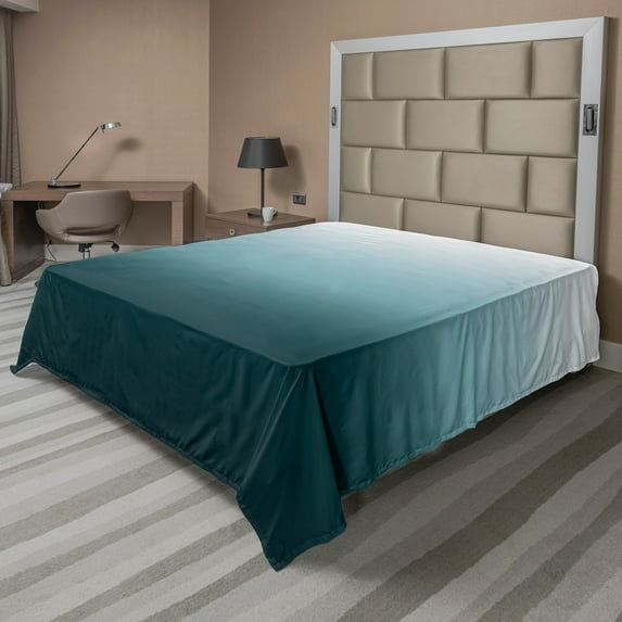 Ambesonne Ombre Flat Sheet, Teal Shades Design, Full Size, Teal Pale Blue and White