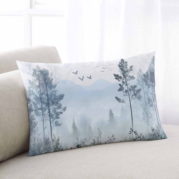 Ombre Forest Grey Queen Pillow Covers, Mountain Watercolor Branches Soft Breathable Throw Pillow Cases with Invisible Zipper, Decorative Pillowcase Pillows Protectors for Sofa Bed Chair 20"x30"