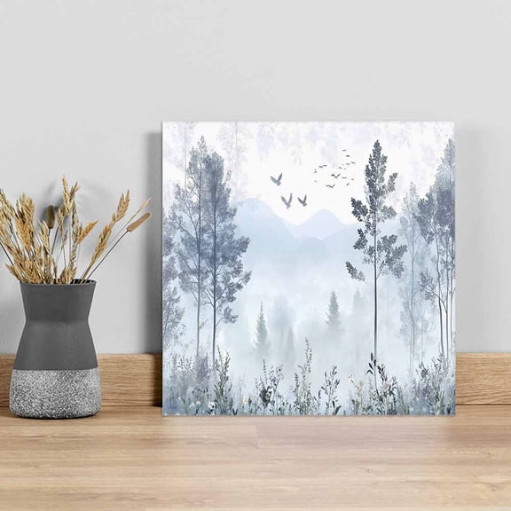 Ombre Forest Grey Wall Art Painting on Canvas, Mountain Watercolor Branches Canvas Art Home Prints Wall Art Framed Modern Artwork for Living Room Bedroom Wall Decor 20x20in