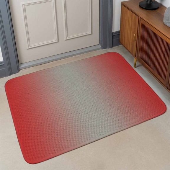 Ombre Front Door Mat Indoor Entrance, Red and Grey Gradient Absorbent Dirt Resist Welcome Mats Non-Slip Low-Profile Doormat Washable Entry Rug Indoor Outdoor 17x30 Inch