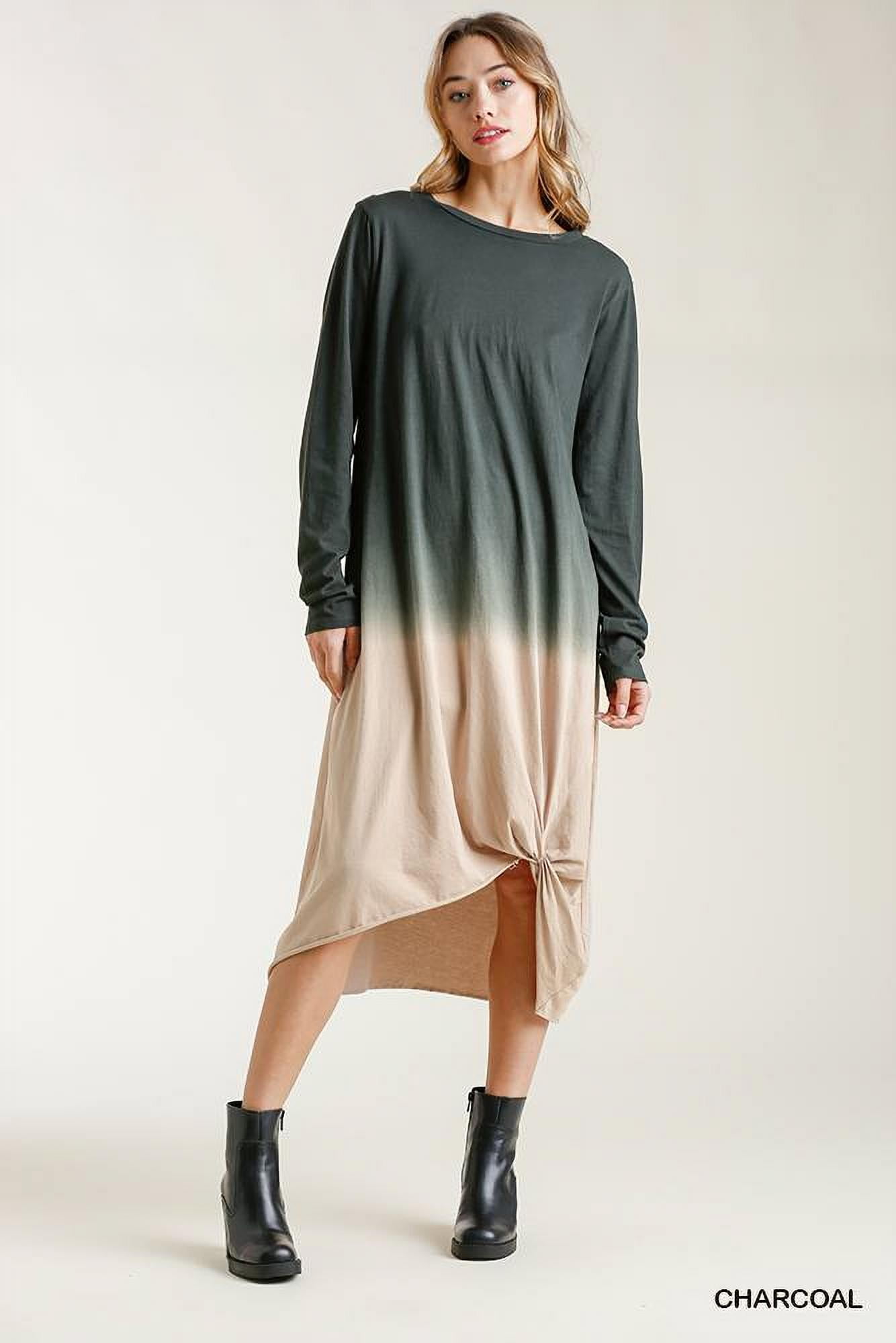 long sleeve front knot dress Printed Mesh Knot Front Long Sleeve Midi Dress