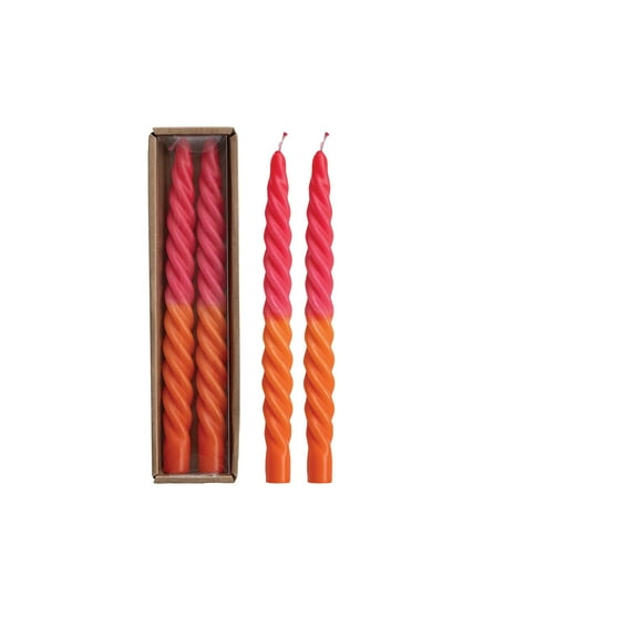 Creative Co-Op 2-Piece Unscented Twisted Taper Candles, Fuchsia and Orange Ombre Color