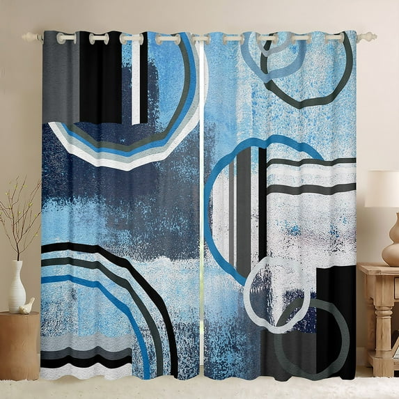 Ombre Geometric Curtains,Blue Black White Gray Blackout Curtains for Bedroom,Watercolor Pastel Window Curtains Drapes,Contemporary Striped Darkening Curtains,Modern Tie Dyed Window Treatments 42"X84"