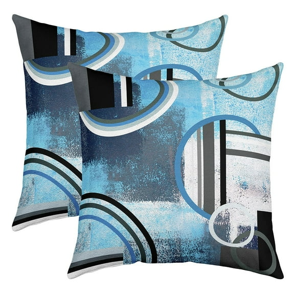 Ombre Geometric Pillow Covers 18x18 Inch Set of 2,Blue Black White Gray Throw Pillow Covers ,Watercolor Pastel Contemporary Striped Decorative Pillow Covers,Modern Tie Dyed Cushion Cases