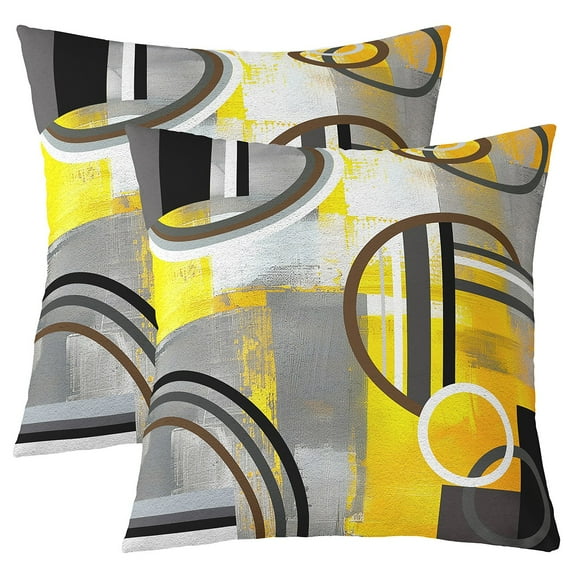 Ombre Geometry Throw Pillow Covers,Yellow Black Gray Pillow Covers for Bed Sofa Couch,Geometric Circles Swirls Cushion Covers,Grunge Oil Painting Artwork Decorative Pillow Covers 16x16 Inch Set of 2