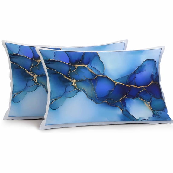 Ombre Gold Blue Marble Texture Outdoor Pillow Covers Pack of 2 Abstract Waves Art Waterproof Throw Pillow Covers Decorative Cushion Cases for Patio Garden Tent Balcony Couch 20x12 inch