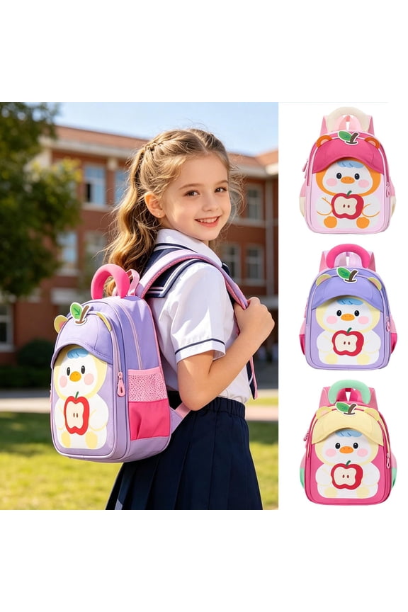 Ombre Gradient Backpack with Cute Cartoon Print Lightweight Adjustable Straps Elementary School Bookbag