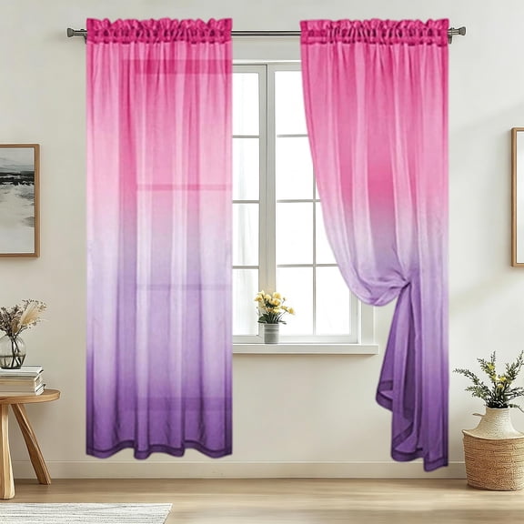 Ombre Gradient Sheer Curtains Light Filtering Rod Pocket Window Treatment Panels for Living Room Bedroom 52x96in Purple