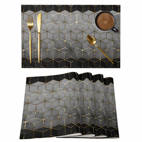 Ombre Gray Geometric Placemats Set of 4, Modern Abstract Art Placemats for Dining Table, Place Mats for Kitchen Tabletop, Waterproof Wipeable Dining Table Mats Set