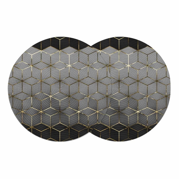 Ombre Gray Geometric Round 13 Inch Placemats Set of 2, Modern Abstract Art HeatResistant Non Slip Place Mats for Dining Table, Wipeable Braided Kitchen Table Mats for Housewarming