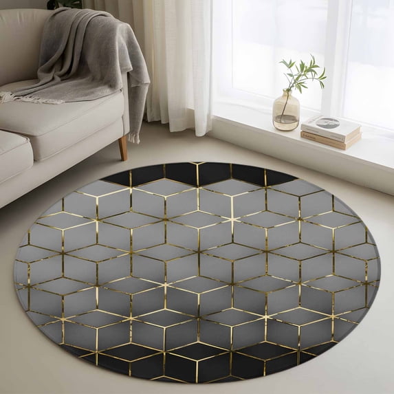 Ombre Gray Geometric Round Area Rug 3Ft Washable Small Circle Rugs for Kitchen Entryway, Modern Abstract Art Non-Slip Carpet Floor Mats Indoor Outdoor Carpet Runner Aesthetic Home Decor